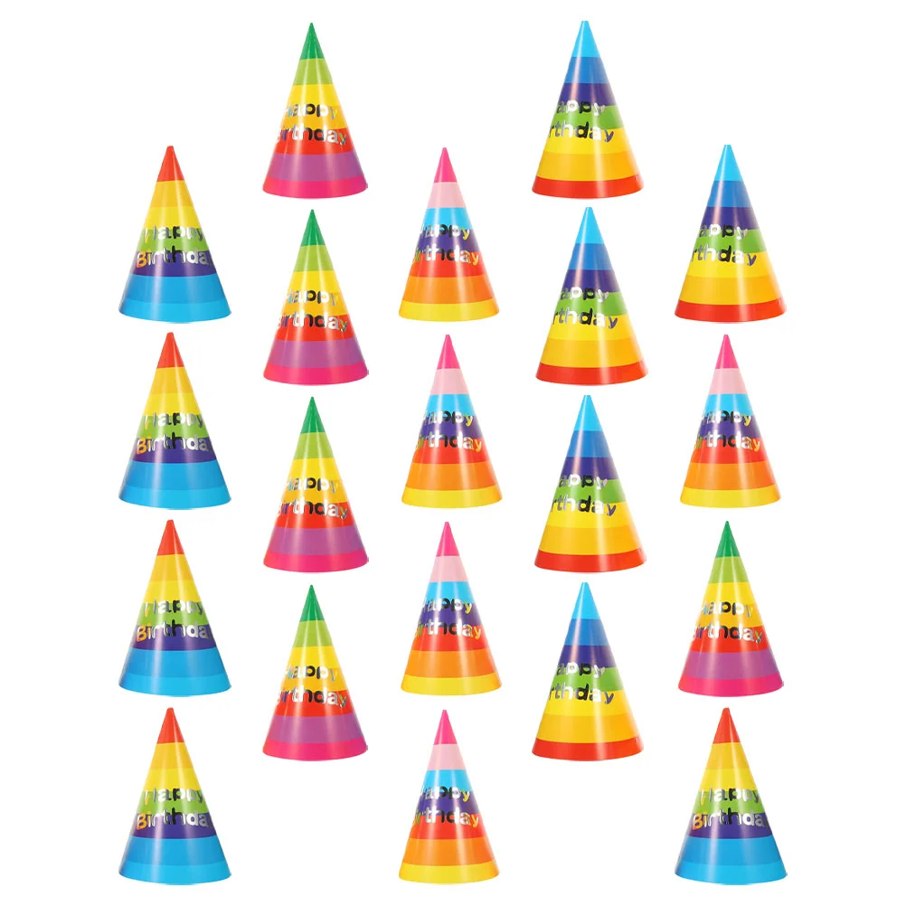 

20 Pcs Rainbow Birthday Hat Celebration Party Cap The Gift Decorative Lovely Hats Cute Headwear Has Cone Venue Setting Props