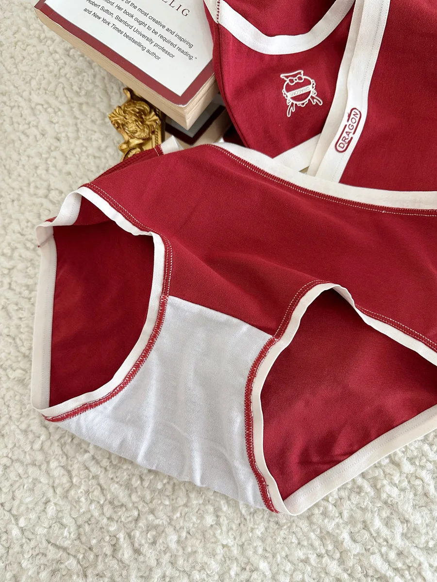 Antibacterial 5A Natal Year Big Red Panties Dragon Year New Year Cotton Menglong Women's Mid-Waist Panties Briefs