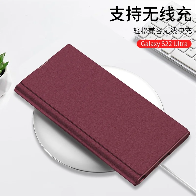 Leather Flip Stand Case For Samsung Galaxy S22 Ultra Ultra Thin Camera Protection