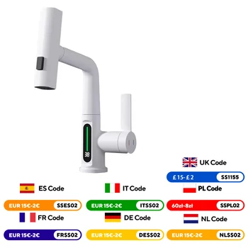 Rubinetto da cucina estraibile a cascata con Display digitale intelligente bianco miscelatore caldo freddo rubinetti rubinetto girevole per lavabo di sollevamento 1