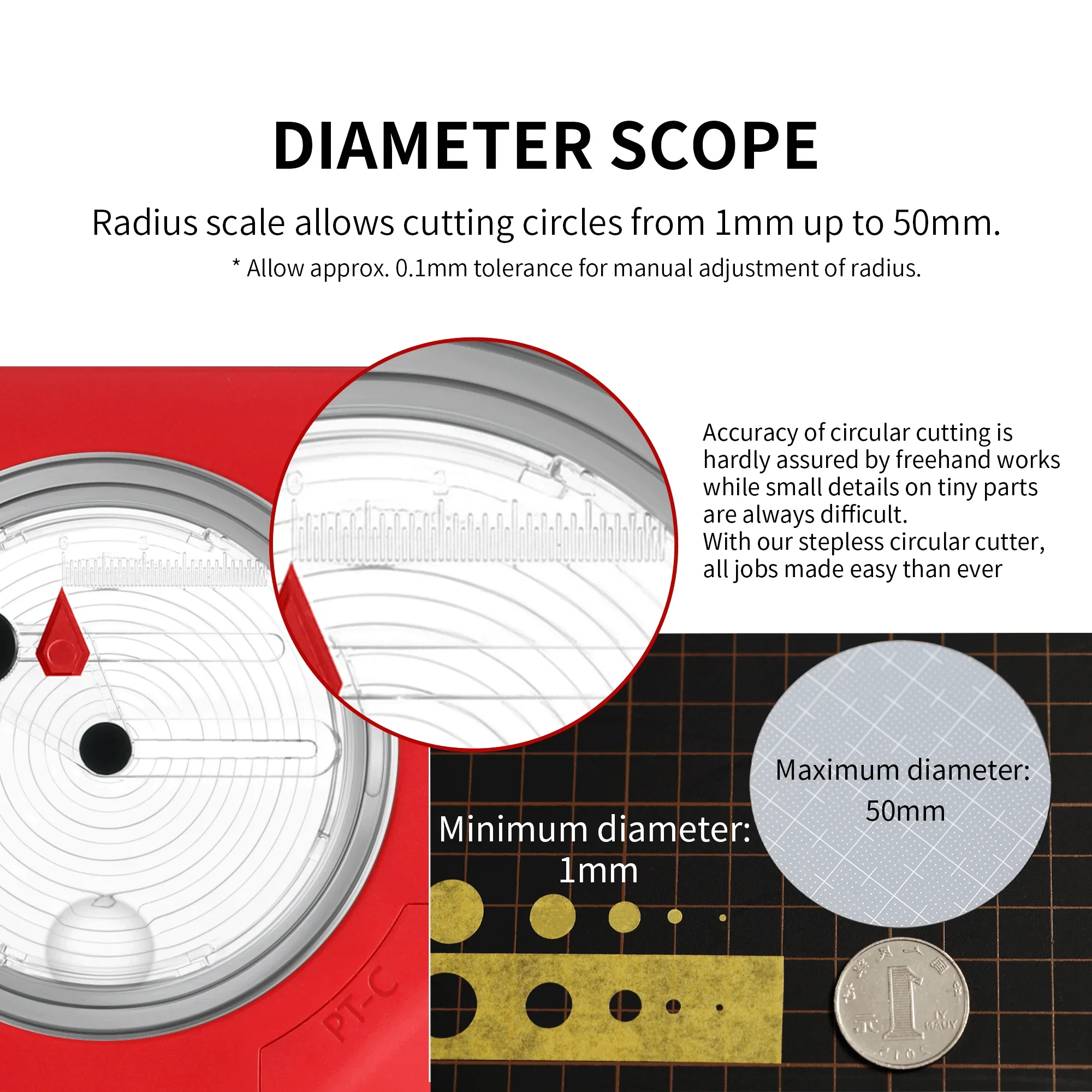 Model Tools Model Building Parts New DSPIAE PT-C Integral Circular Cutter for 1-50mm Circle with one 45&deg; Blade Model Assembly Building Kit DIY Hobby Tools