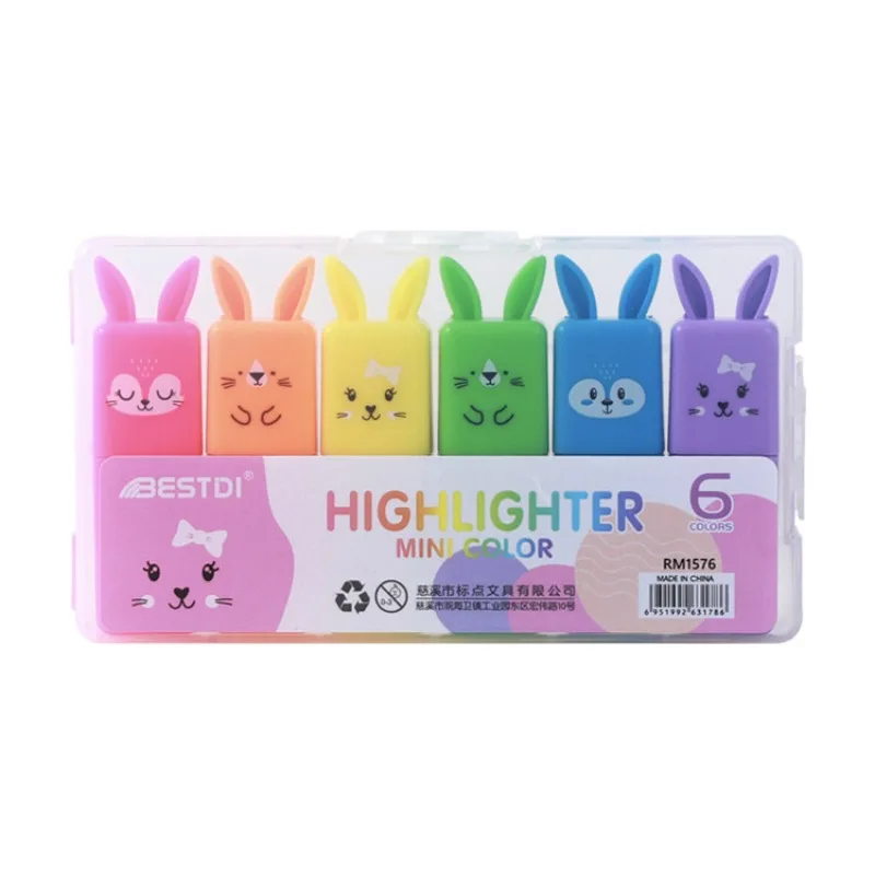 6PCs Mini Rabbit Creative Fluorescent Pen Creative Color Marking Pen Macaron Color Hand Account Mark highlighters markers highlighter pen,marker pen,highlighter marker,art marker