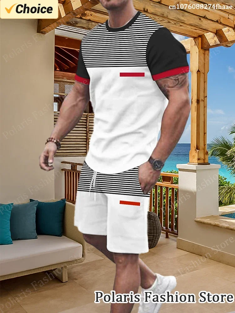 

Комплект camiseta a rayas blancas y neгра для мужчин, chandal манга corta, ropa portiva informal 2 piказа, Verano