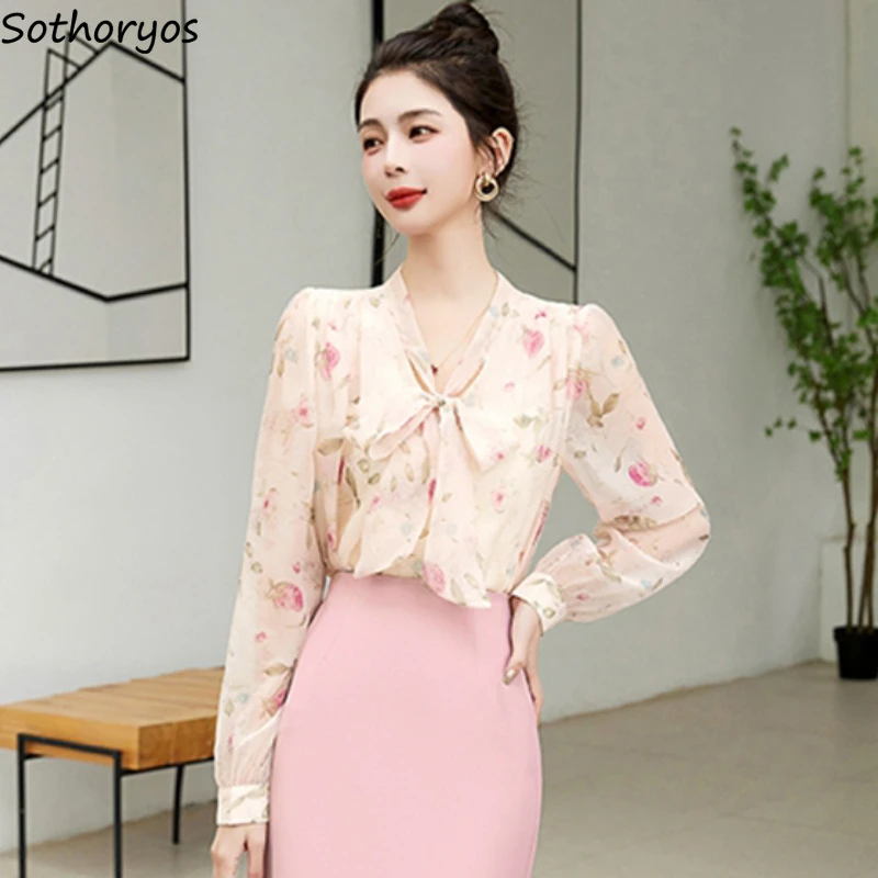 

Блузка женская розовая с цветочным принтом, мягкий дышащий Элегантный эстетичный Топ, универсальная винтажная в Корейском стиле, весна-лето