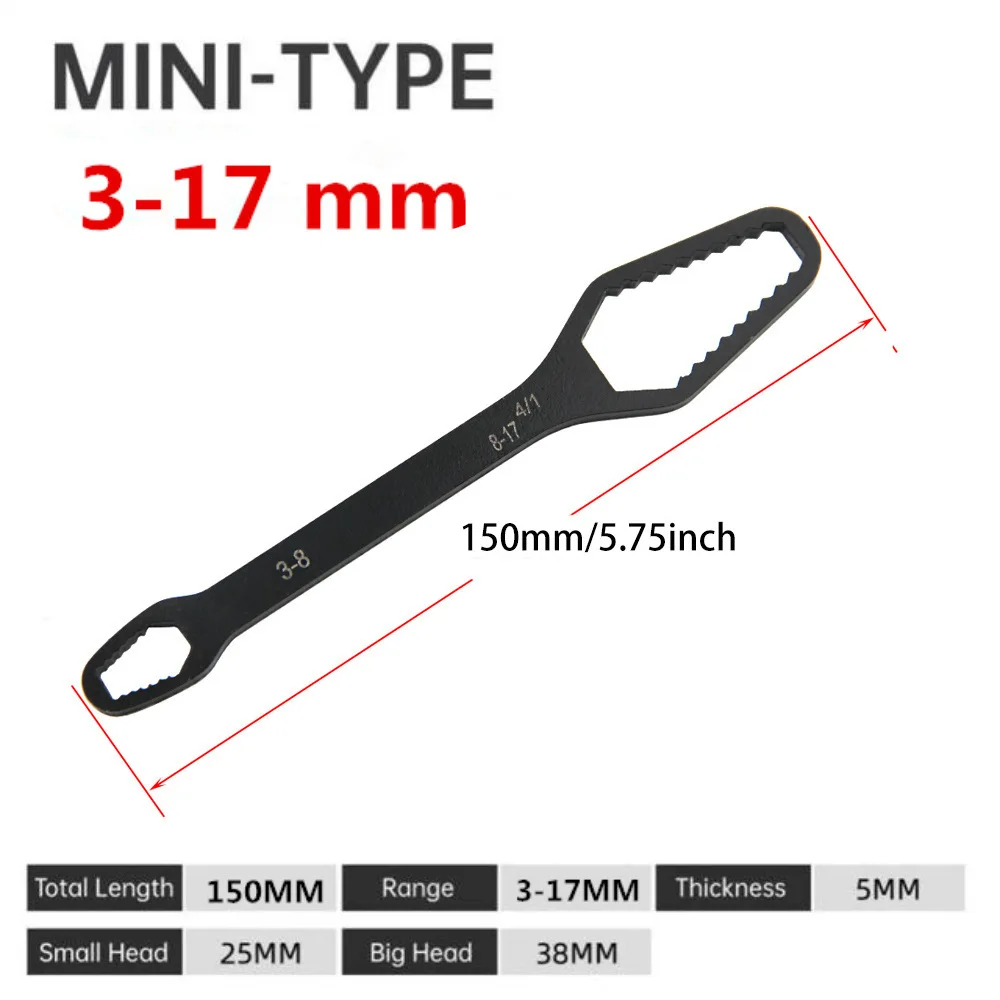 A black multi-functional box wrench Multi-purpose double-ended self-tightening glasses dead-end wrench 3-17mm household