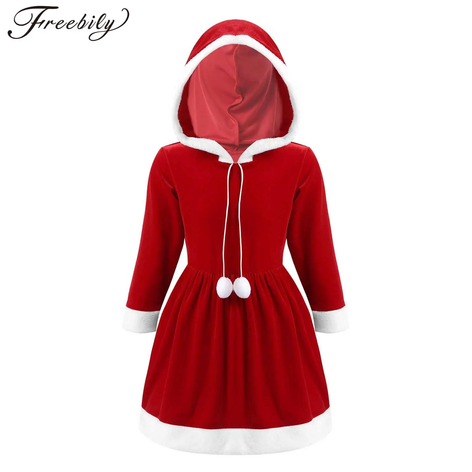 

Детское рождественское платье для девочек, вельветовые платья с капюшоном на шнуровке и длинными рукавами, новый праздничный темативечерние костюм для косплея и представлений на Рождество