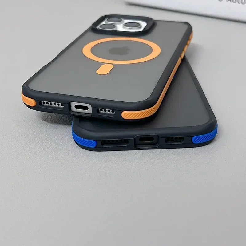 Luxury Magnetic Matte Translucent Armor Shockproof Case with Magsafe Wireless Charging Compatibility