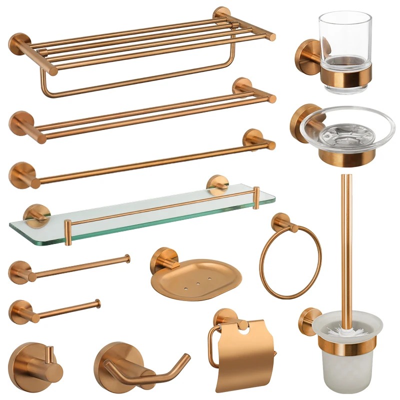 Brushed Rose Gold Bathroom Accessories Toilet Brush Paper Holder Towel Rail Rack Bar Hooks Toothbrush Holder Stainless Steel bathroom hardware set bathroom hardware accessories