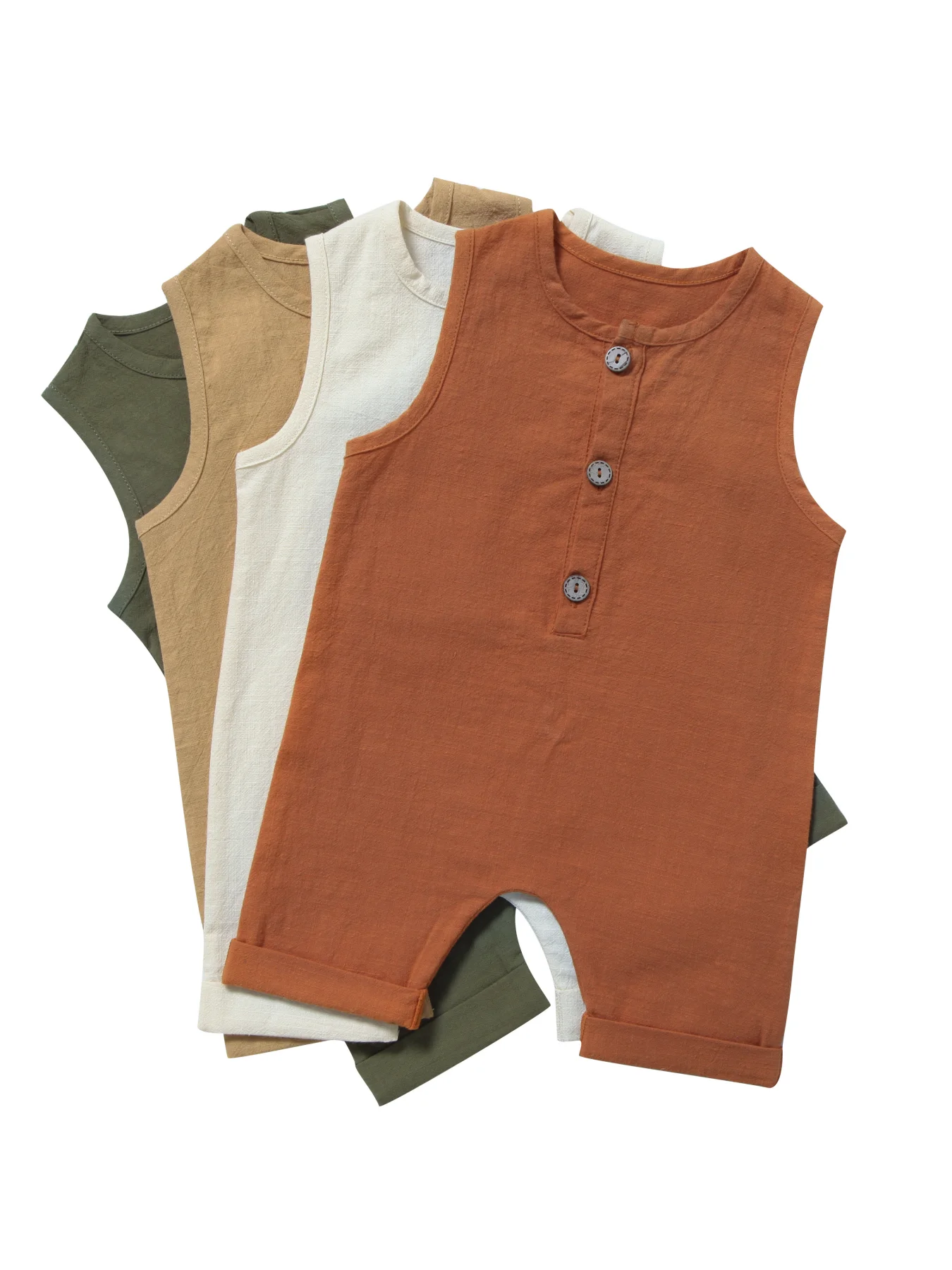 INS New Children's Jumpsuit Cotton and Linen Solid Color Newborn Crawler Unisex Bodysuit Baby Diaper Cover 1