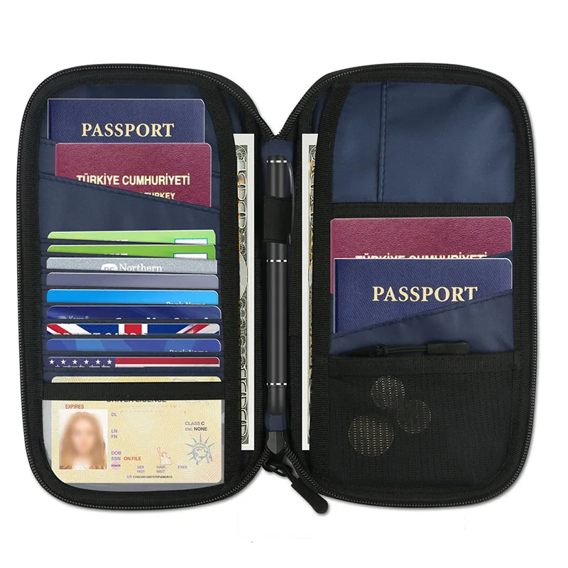 RFID Blocking Card Travel Passport Storage Bag Nylon antifurto Card Wallet Handbag uomo donna Phone Pouch Mini Document Bag