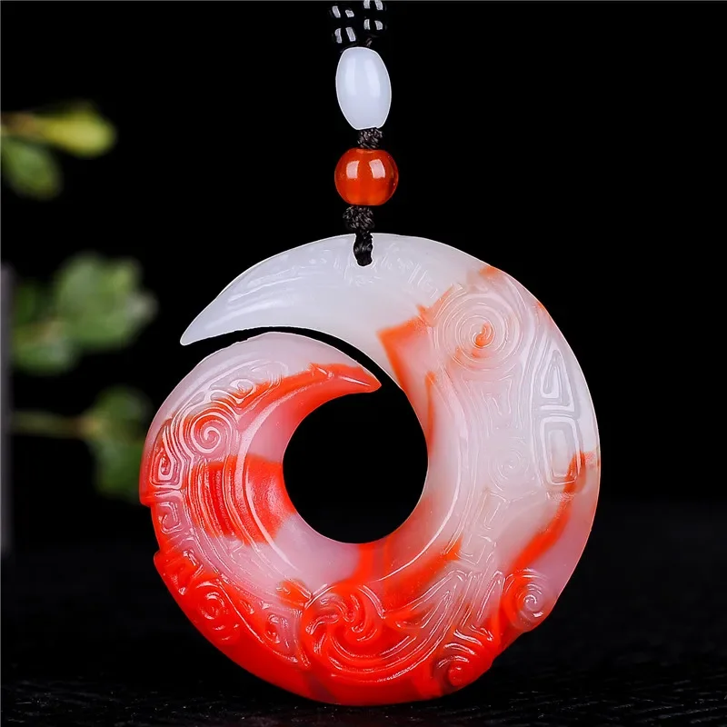 

Natural Chicken Blood Hand-carved Transport Ring Jade Pendant Fashion Boutique Jewelry Men and Women Reincarnation NecklaceGift