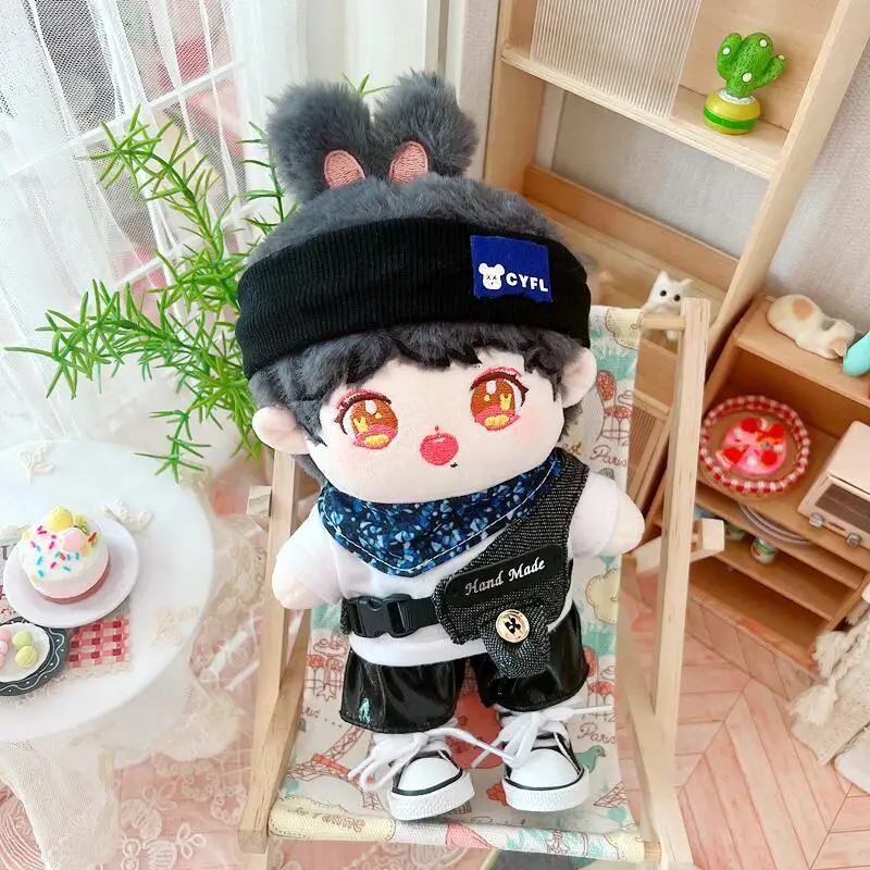 5Pcs/Set Doll Clothes for 20cm Idol Denim Vest Leather Pants Suit Outfit Toys Accessories for Super Star Cotton Dolls Fans Gifts 20cm plush doll idol stuffed super star figure dolls cotton baby doll toys plushies fans collection gift dolls accessories