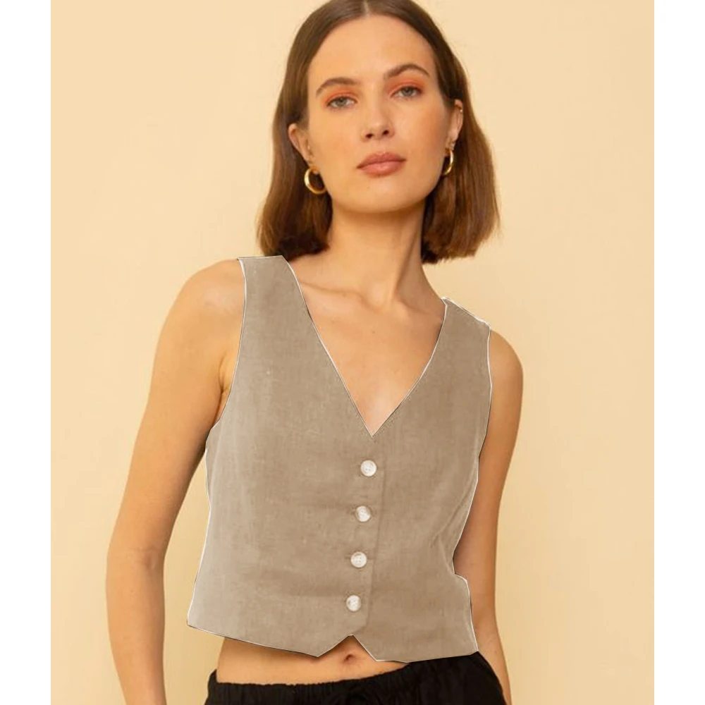 Women's Vest Women's Suit Vest Single-breasted Casual Fashion Vest Elegant Slim Fit Outer Work Wear Vests Summer Coats Jackets