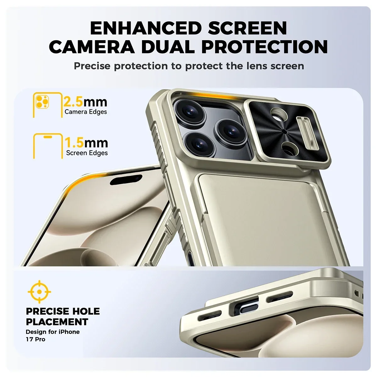 Titanium Rugged Wallet Phone Case with Card Slot & Slide Camera Protection, Anti-Fingerprint