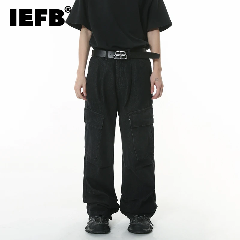 

IEFB Men's Trousers High Street Wide Leg Overalls Loose Fashion Streetwear Solid Color Casual Baggy Cargo Pant Trend Male 9C2207