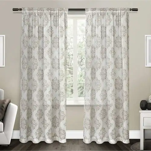 

Nagano Medallion Belgian Linen Rod Pocket Curtain Panel Pair, 54x96, Taupe