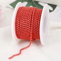 Vibrant Rhinestone Cup Chain with Colorful Base - Luxurious Sewing and Apparel Accessory - SS6(2mm)-5yards (Red Coral)