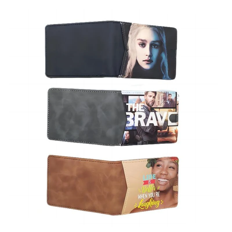 

Free shipping 2pcs New design High Quality Sublimation PU Leather Men's Wallet blank for Custom Printing