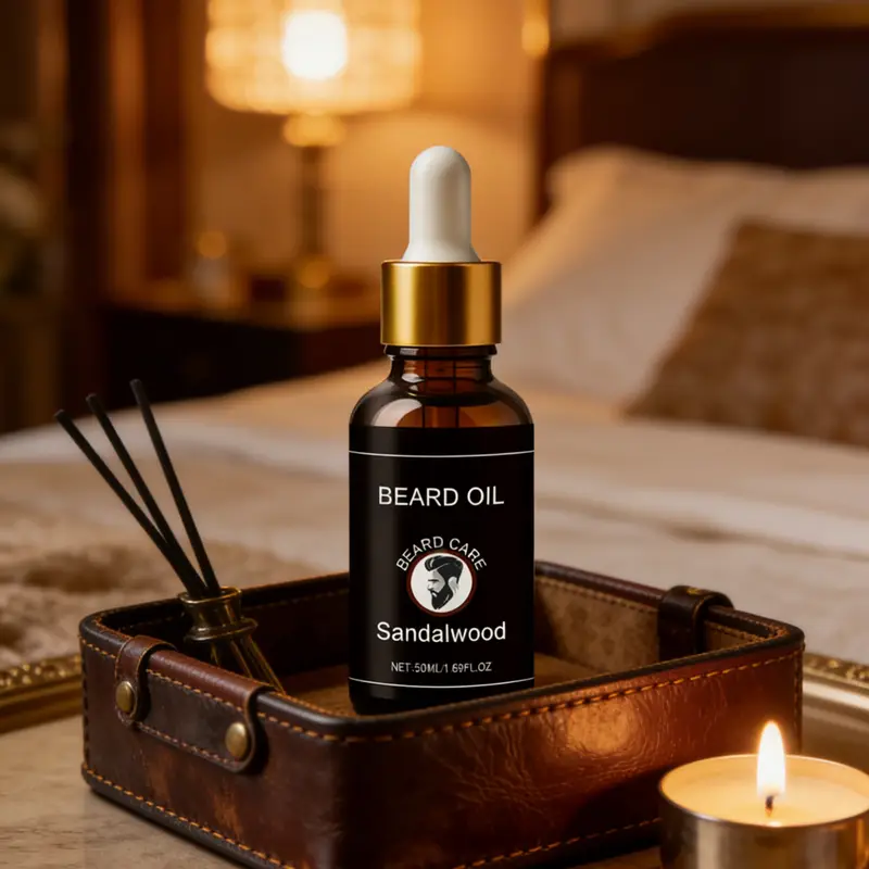 Men's Sandalwood Beard Oil Adds Shine Softening Nourisheing Strengthens Follicles Light Hold Repair Dry Beard Grooming Oil 50ml - Image 6