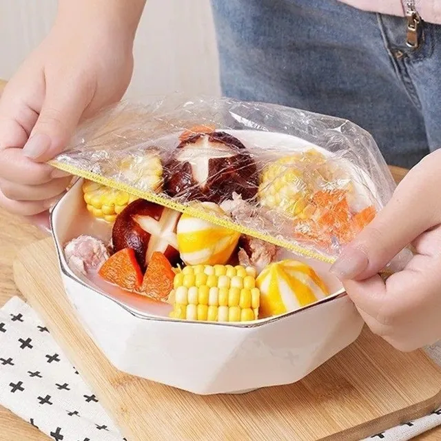 Couvercle en plastique jetable de qualité alimentaire, 100/1000 pièces, couvercle de conservation des frais de cuisine, sacs de rangement d'emballage élastiques, capuchon de conservation 3