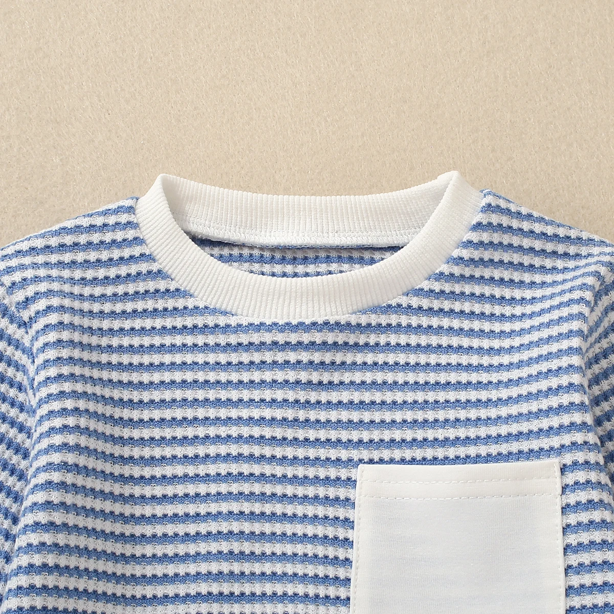 Fall Unisex Boys Girls Infants Light Blue Casual Warm Comfortable Knit Striped Pocket Long Sleeve T-Shirt