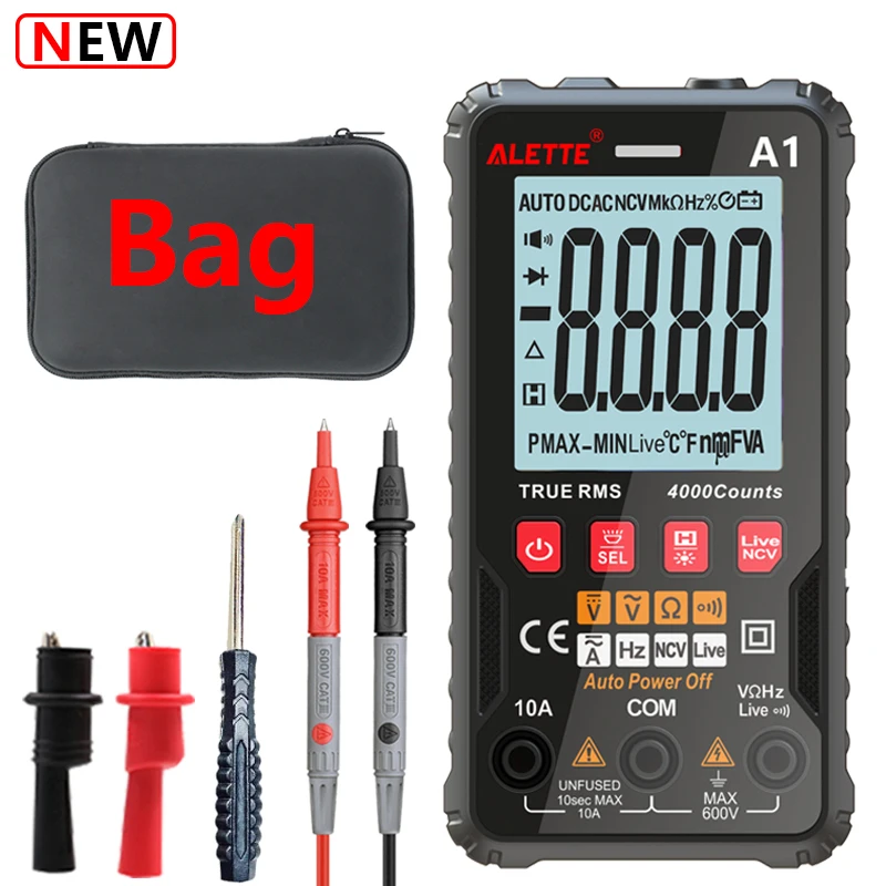 

Цифровой мультиметр, профессиональный умный Вольтметр постоянного и переменного тока с автоматическим выбором диапазона, функция True RMS, температура Ом, Гц, Бесконтактный индикатор напряжения, цифровой тестер