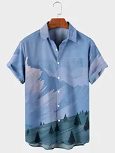 

Summer Short Sleeve Men Shirts Mountain Peak Print Short Sleeve T-Shirt Plus Size XS-XXXXL Pocket Sleepshirts Underwear Homewear