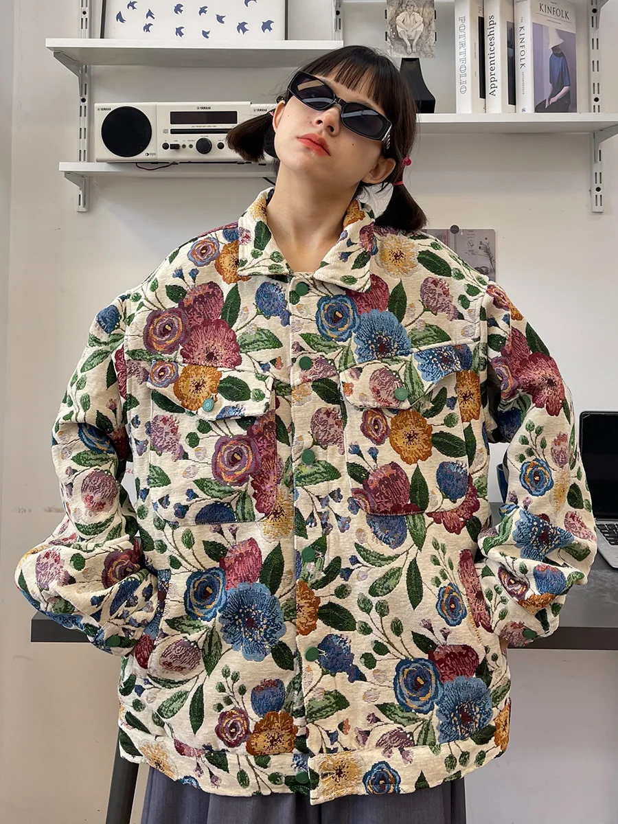 

Vintage woven floral casual coats for women in autumn 2023, new loose fitting bf couple jackets trend