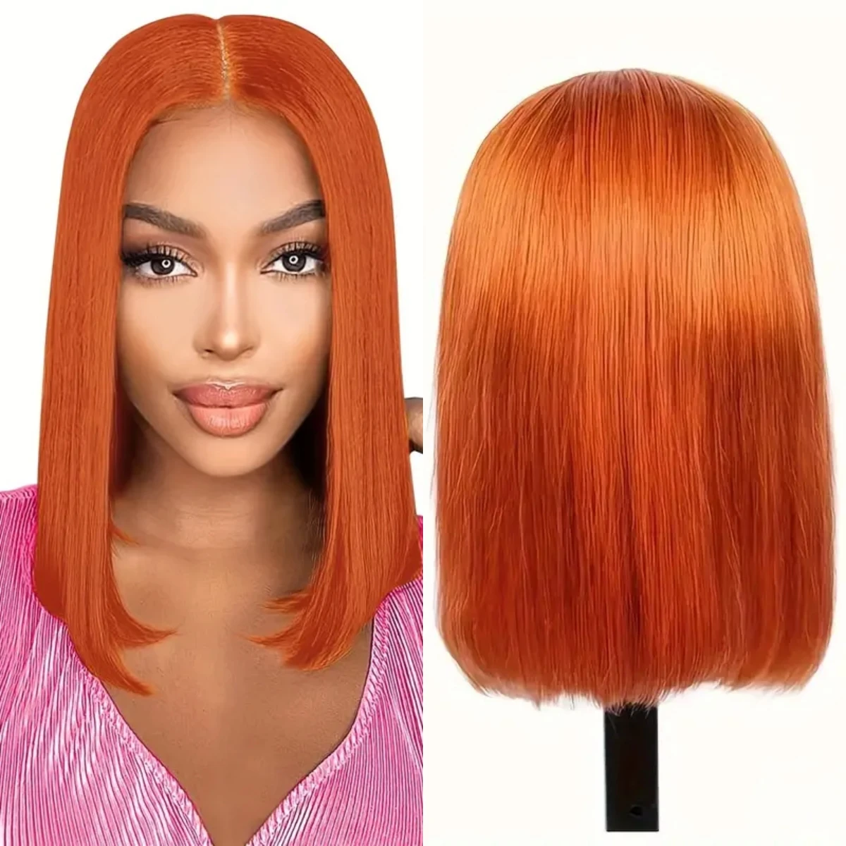 

Парик Orange Ginger Short Bob 13x4, бразильские парики HD на сетке, фронтальные парики для женщин, оранжевые прямые фронтальные парики из человеческих волос на сетке