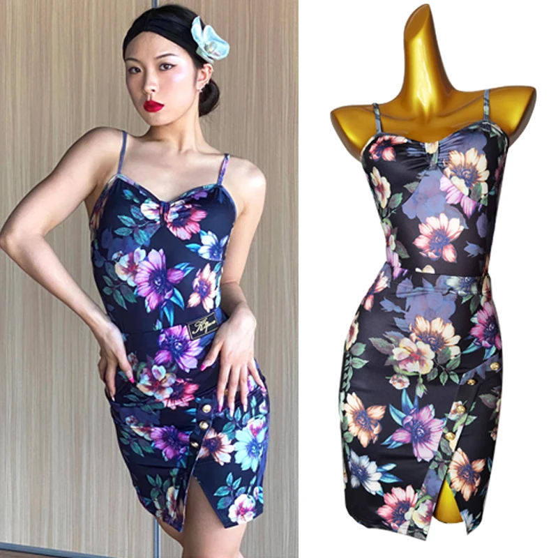 

Новый женский костюм для латиноамериканских танцев с цветочным принтом, сексуальное платье для выступлений, одежда для тренировок, модель DNV16692