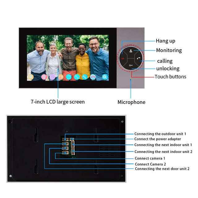Tuya Smart Video Intercom System 7" 1080P IP65, Dual Connection (WiFi/Wired) with Alexa/Google Home, Commercial/Residential Door 5