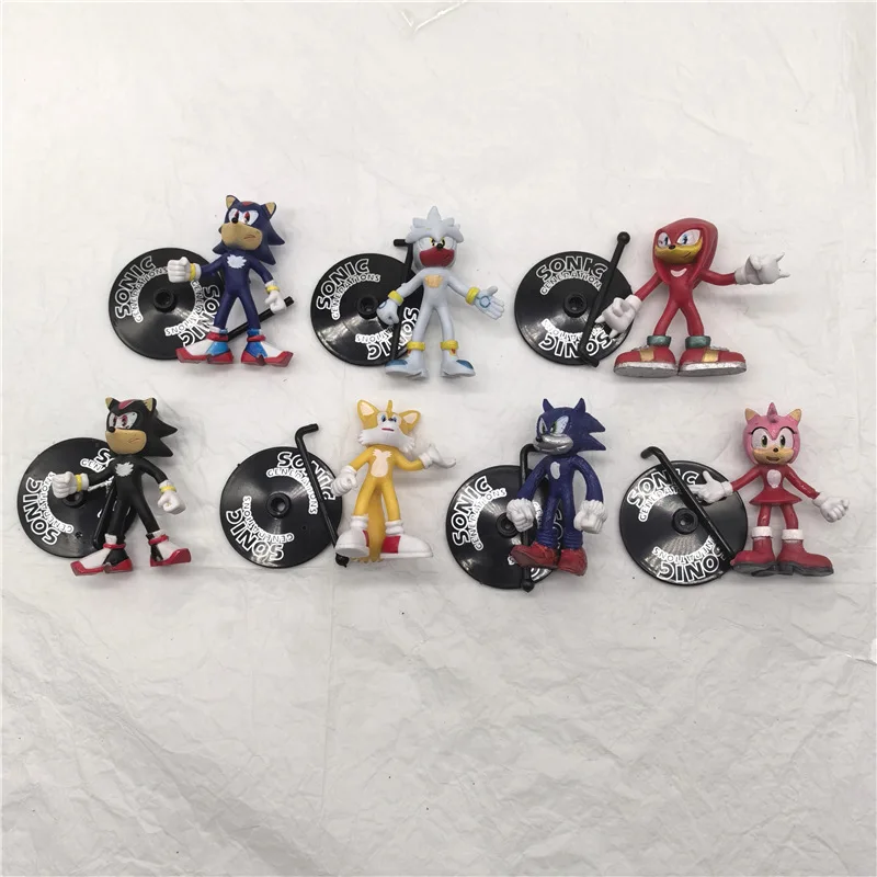 7Pcs Set Mini Cute Sonic Pvc Character Toy Hedgehog Shadow Tail Figure Model Dolls Bambini Animal Toy Regalo Di Compleanno 5-6Cm