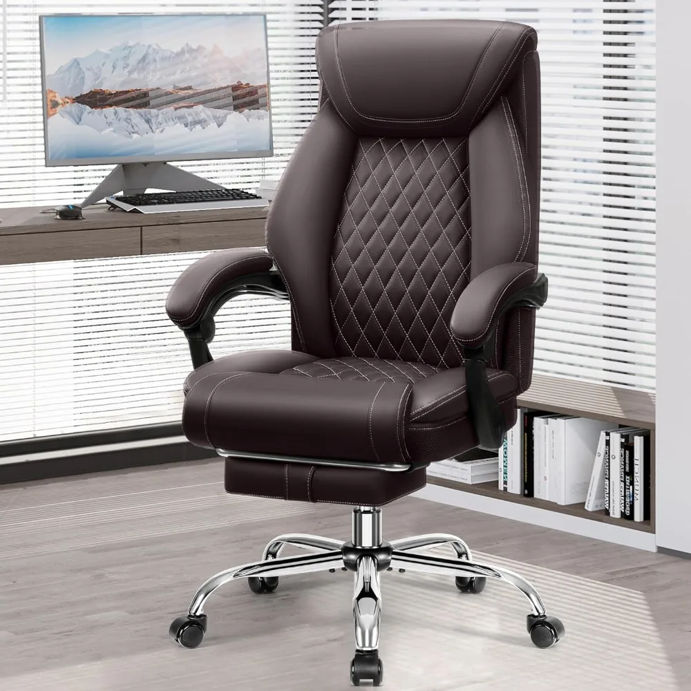 

Adjustable Leather Executive Chair, Ergonomic Computer Desk and Chair Lumbar Support, High Stool Office Chair