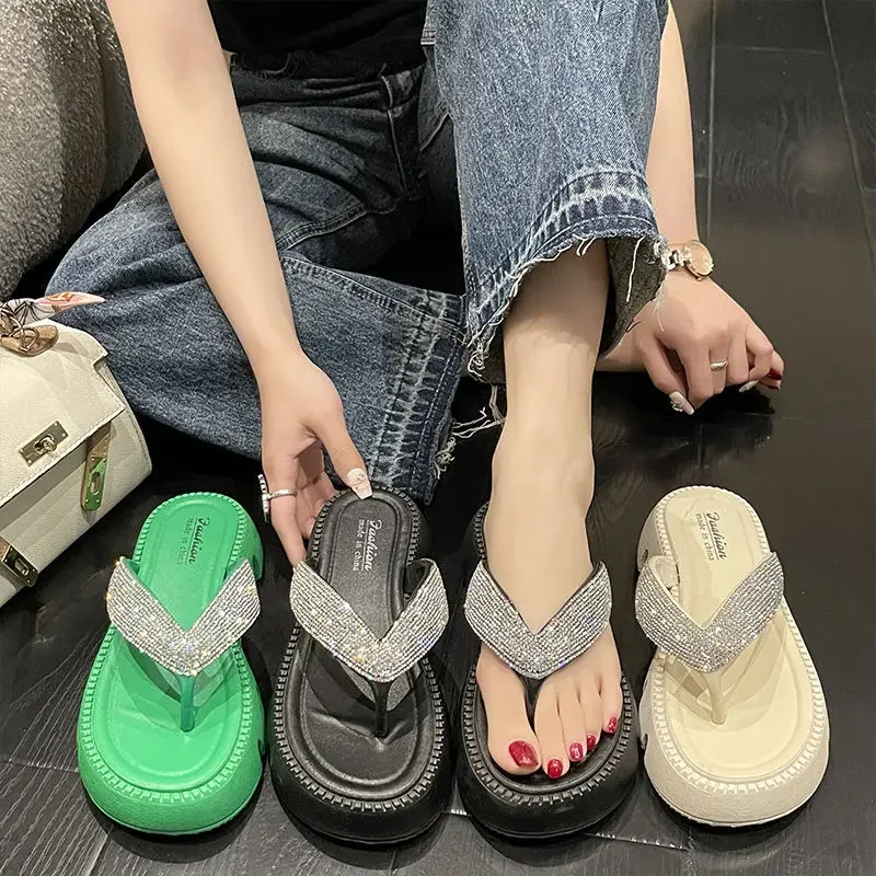 2024 Summer New Shiny Rhinestone Flip Flops Women's High-Grade Flip-Flops Women's Shoes