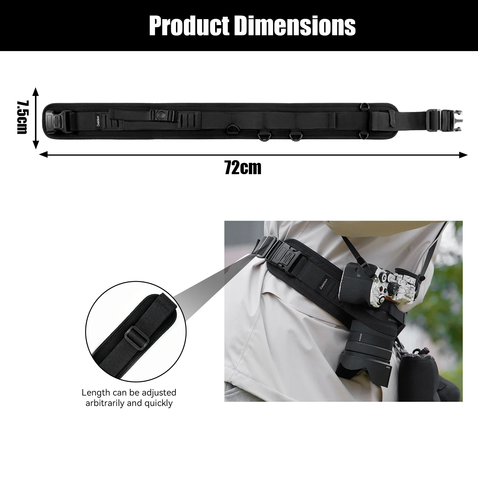 다기능 퀵 릴리스 카메라 하네스 충격 흡수 카메라 스트랩 DSLR/SLR 카메라용 D링이 있는 허리 스트랩 벨트