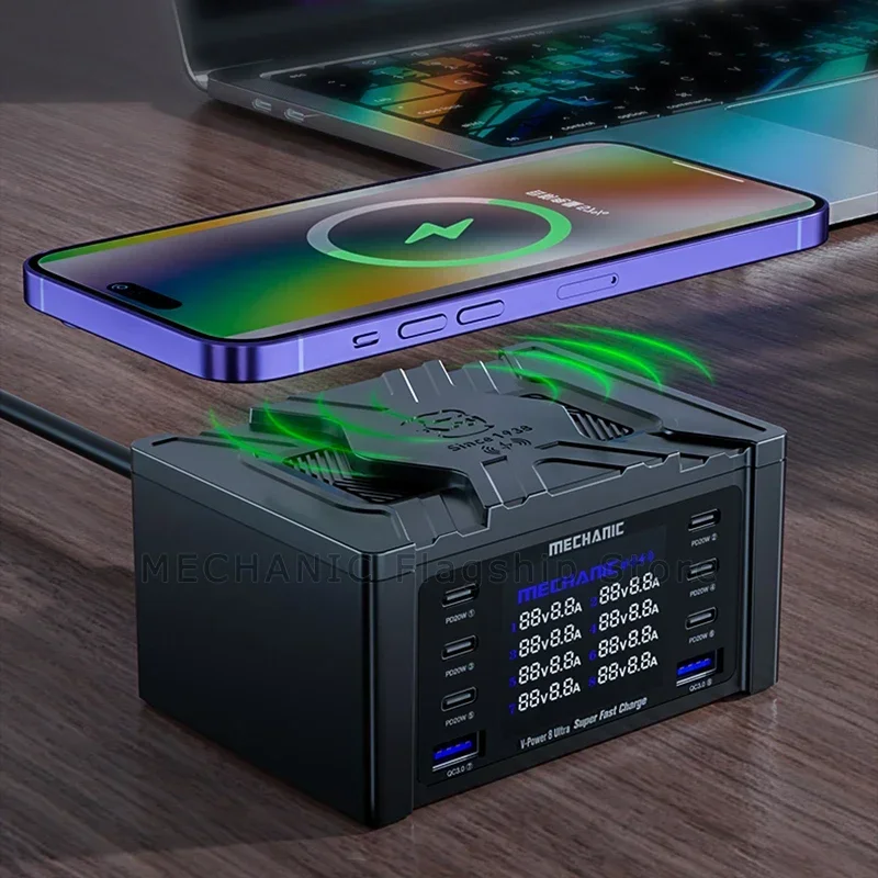 

MECHANIC V-Power 8 Ultra 8Max Super Fast Charge LED Independent Digital Display 15W Wireless Charging Electronic Product Charger
