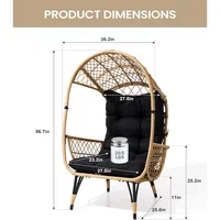 Hand Woven Wicker Egg Chair, Patio Sun Shade Egg Chair with Wide Armrest Allow You to Relax, Strong Metal Frame Lounge Chair w/C 2