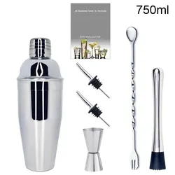 Premium Cocktail Shaker Set: Bartending Kit with Recipe Guide, Pourer, Muddler, and Jigger (6PCs -750ml)