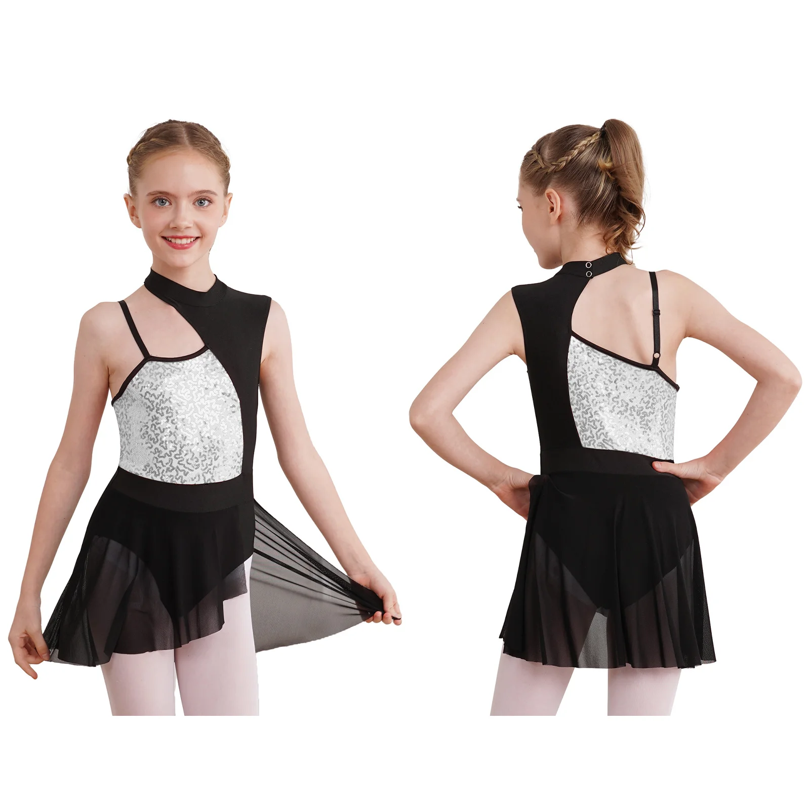 thumbnail image 1 of Niños Niñas lentejuelas brillantes gimnasia rítmica patinaje artístico Ballet disfraz de tutú lírico Ballet Jersey vestido de cuerpo de baile, 1 of 5