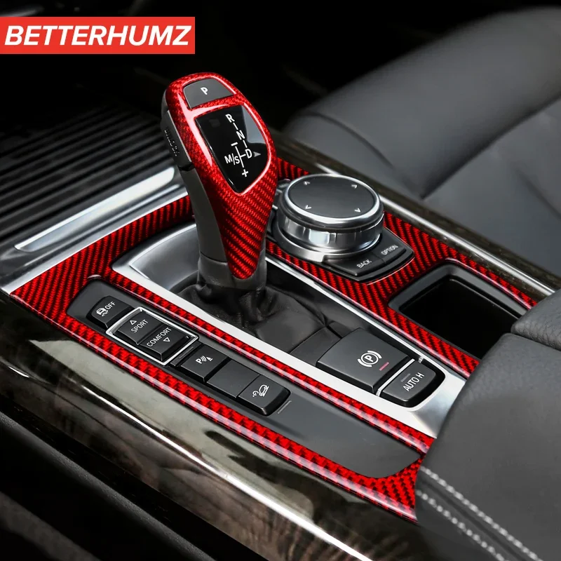 BMW X5 F15 X6 F16 コンソール シフト カバー ギア チェンジ レバー ボタン パネル トリム Mスポーツなど 黒 カーボン柄 : BETTERHUMZ Car Center Console Gear Shift Panel Side