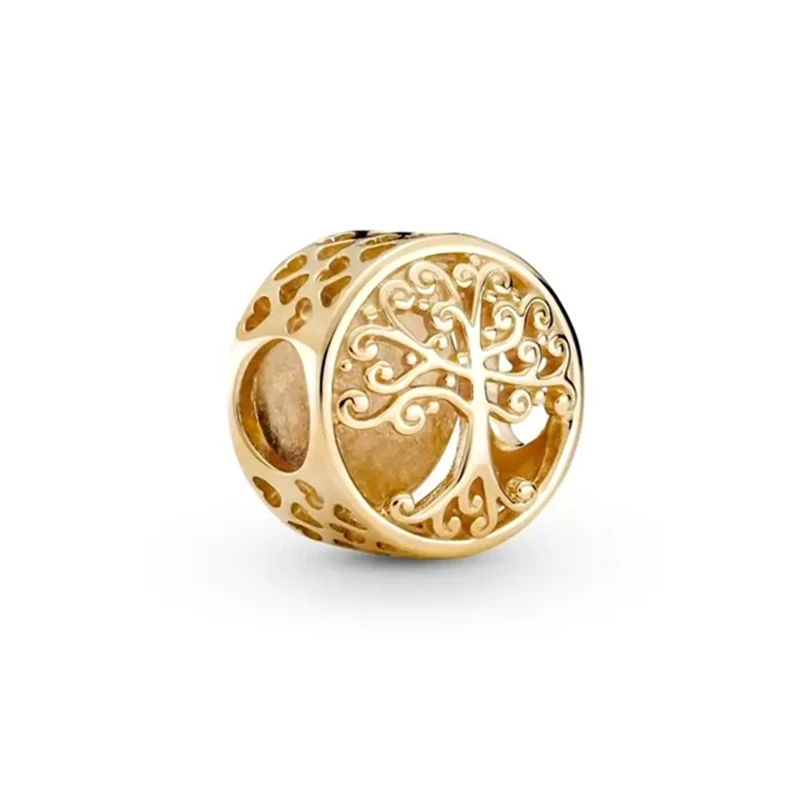 Gold Family Tree Daisy Cherry Blossoms Leaf Charm Beads DIY Women Jewelry Gifts Making Fit Original European 925 Silver Bracelet 6