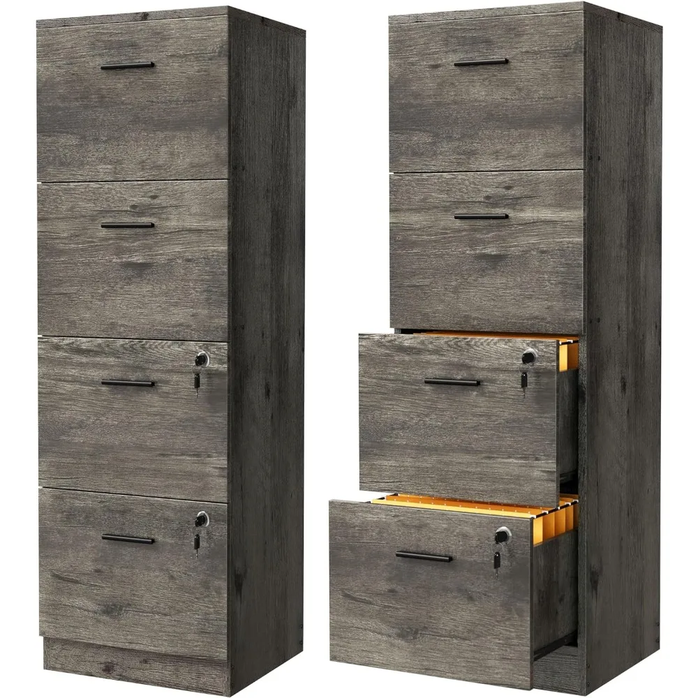 

4-Drawer File Cabinet with Lock, Filing Cabinet for Letter A4-Sized Files, Set of 2, Upgraded, Grey
