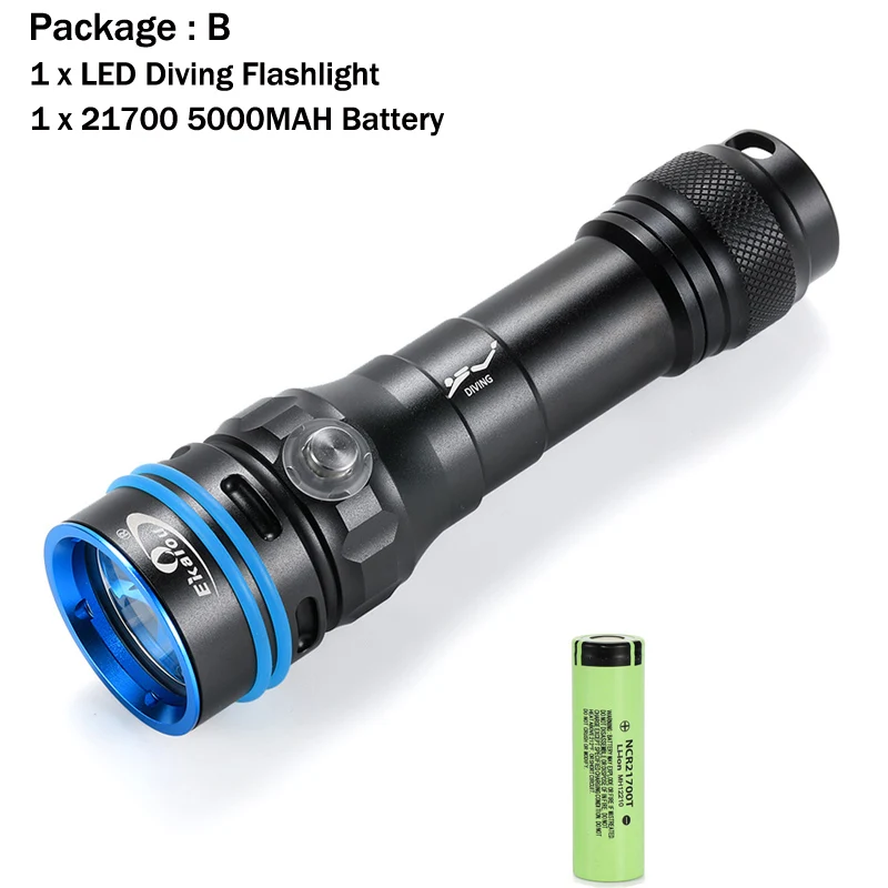 ตัวเลือกสินค้า ไฟฉายดำน้ำ LED สว่าง Super Bright 150m IP68