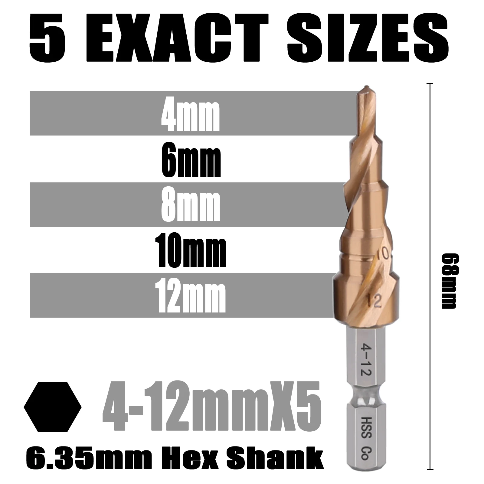 1PC 4-12/4-22/4-32/5-21/5-27mm M35 Kobalt Schritt Bohrer 6,35mm Hex Schaft HSS-Co Kegel Spirale Nut Metall Bohrer Werkzeug Loch Cutter – Detail 18