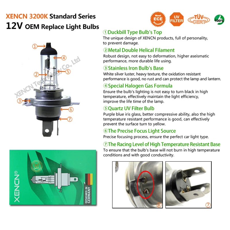 XENCN 12V H1 H3 H4 H7 H8 H11 Car Halogen Head Light HB3 9005 HB4 9006 HIR2 9012 OEM Quality Original Bulbs Standard Light 3200K 5