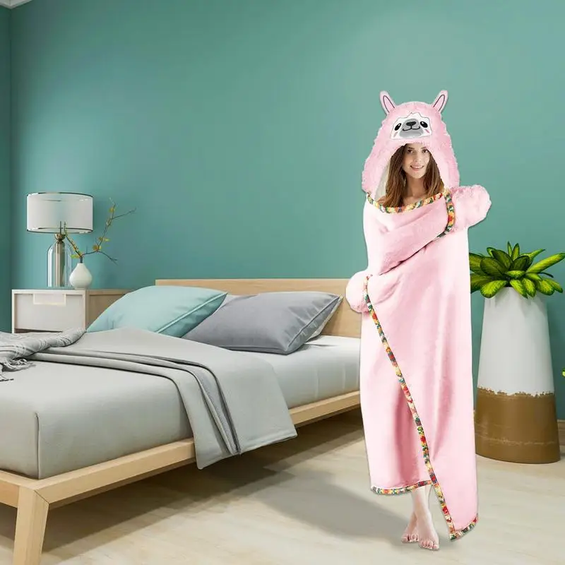 Hoodie Blanket For Women Warm Alpaca Hooded Shawl Blanket Cute And Cozy Wearable Blankets For Women Girls Home Hotel
