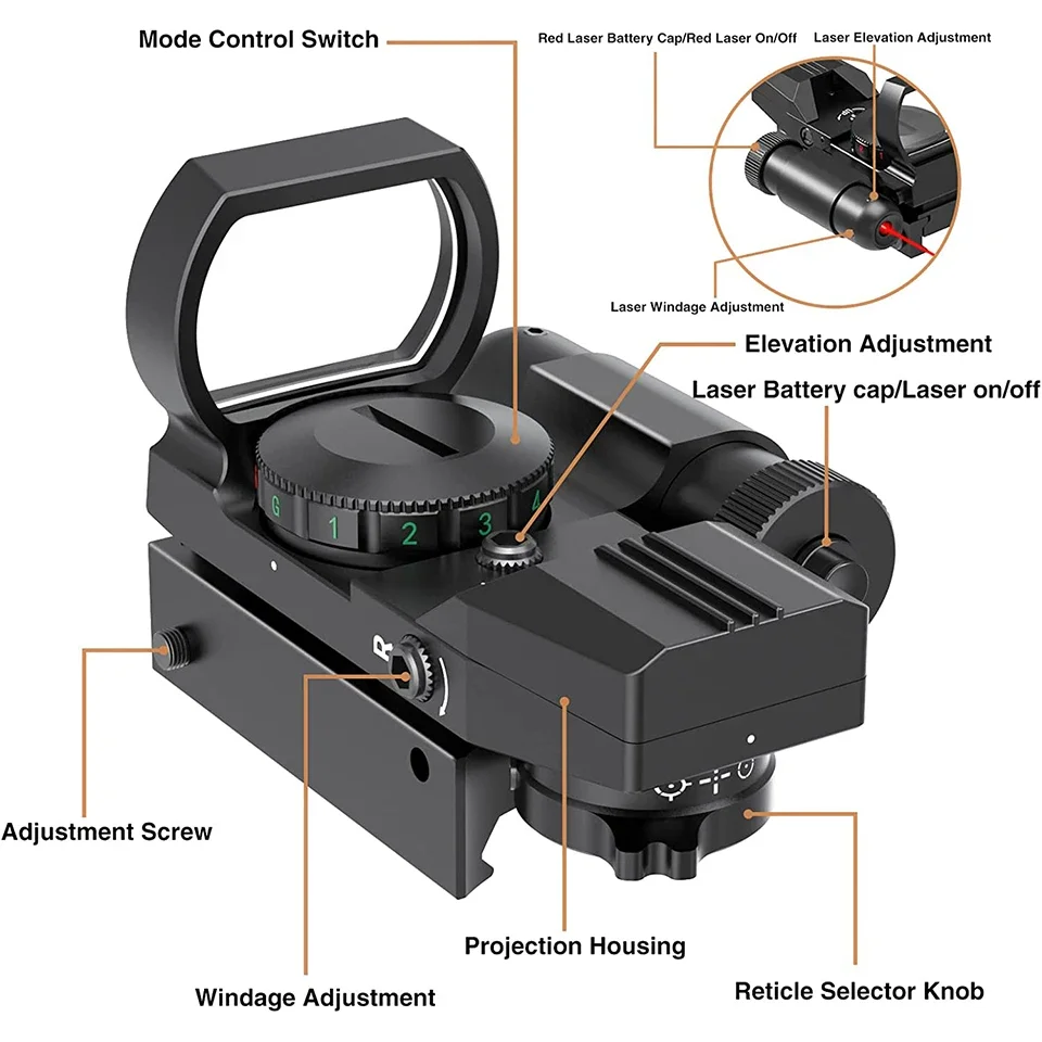 Red Dot Sight Holographic Collimator Red Dot Sight Holographic Reflex Sight 4 Reticle Optics Red and Green Illuminated Collimator Hunting Scopes