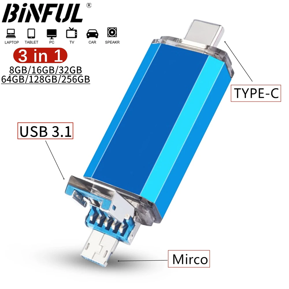 

USB3.1 TYPE C USB Flash Drive 16GB 32GB OTG Pen Drive 64GB 128GB 256GB 512GB USB Stick 3 IN 1 & Type-C & Micro USB Pendrive Logo