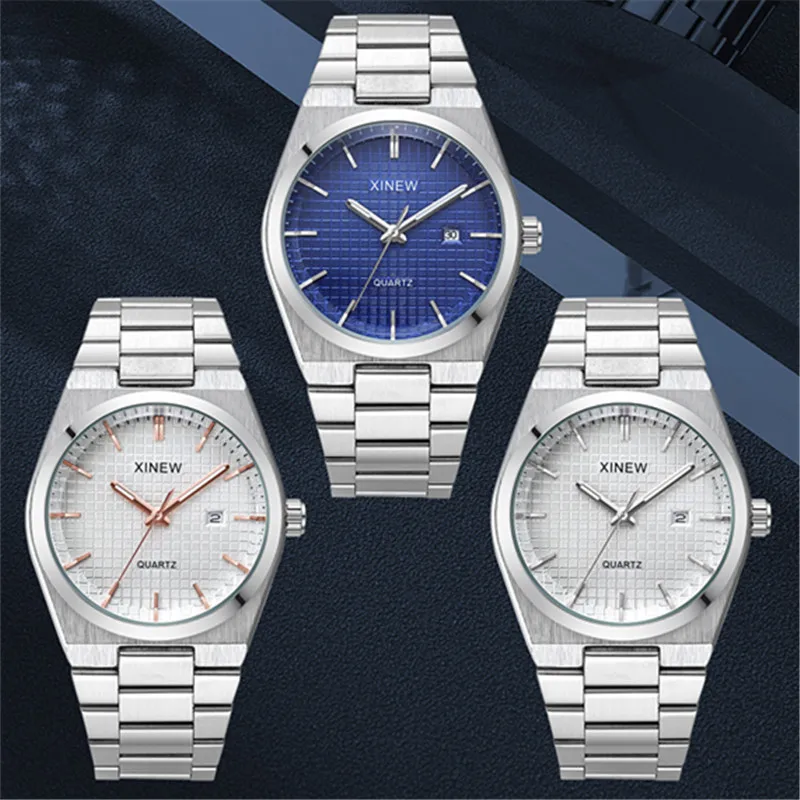 Men Original Famous Brand Watches Fashion Casual Alloy Band Calendar Gifts Quartz Vintage Watch Silver Relogios Masculinos 2024
