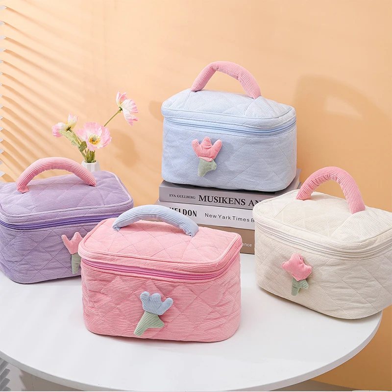 Women's Fashion Tulip Flower Pouch - Large Capacity Travel Cosmetic Bag, Zipper Storage, Portable Makeup Organizer 3